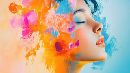 Bold oil artwork with orange and blue blending in expressive strokes, filled with movement and contrastの素材
