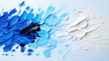Blue and white brushstrokes with black accents, abstract oil painting with layered rich texturesの素材