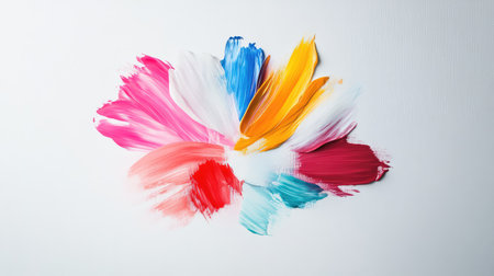 Colorful acrylic brush strokes in white, red, and blue, forming a bold abstract compositionの素材