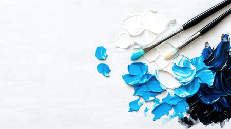 Contrasting oil painting texture in white, blue, and black with expressive and moody brushworkの素材
