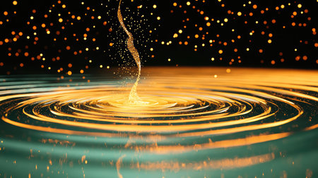 Abstract ripple pattern from a water drop in dual-toned pool, accented with black and goldの素材