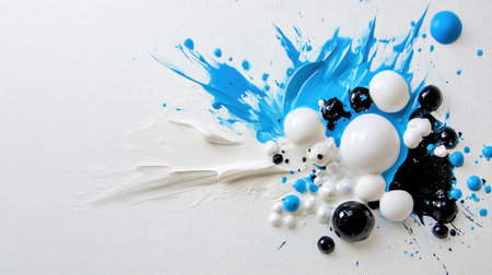 Modern abstract oil painting with layered white, blue, and black paint, sharp contrast and depthの素材