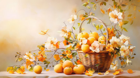 Image champun panier de pommes dans un cor bucolique, style naturel et chaleureuxの素材