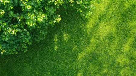 Aerial view of green grass lawn with soft shadows and even growth, a seamless natural texture for designの素材