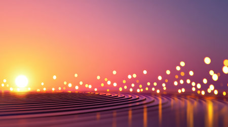 Glowing lights dancing over a fading dark gradient, minimalist layout ideal for luxury ads or sleek announcementsの素材