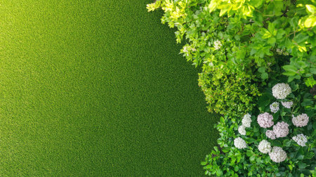 Perfectly maintained lawn with a natural gradient of green hues and fine texture, viewed top-downの素材