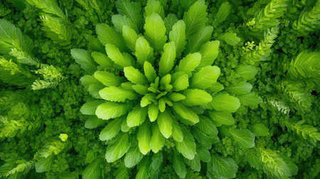 Freshly sprouted grass seen from above with crisp texture and even distribution, great for environmental brandingの素材