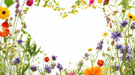 Delicate heart border of medicinal plants on transparent background, perfect for nature and healing themesの素材