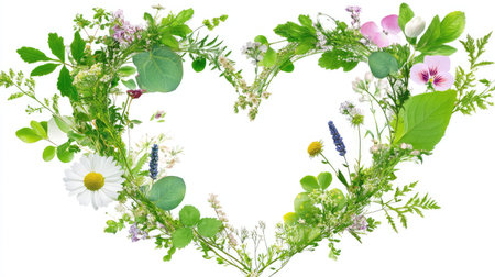 Healing plant heart wreath with transparent backdrop, designed for nature-inspired health visualsの素材