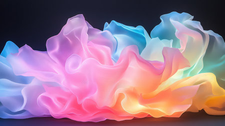 Dynamic glowing neon waves in pink and blue sweep fluidly over a deep black backdrop, symbolizing electric energy and futuristic motionの素材