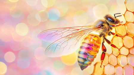 Dynamic close-up of a flying bee wings showing delicate veins and iridescent textures, capturing nature intricate detailsの素材