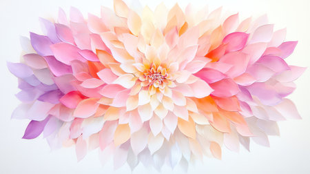 Soft pastel radial floral abstraction, layered petals in pink, lilac, and beige creating a dreamy circular compositionの素材