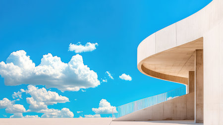 Sharp and towering concrete structure silhouetted against a vibrant blue sky, representing bold modern architecture with artistic flairの素材