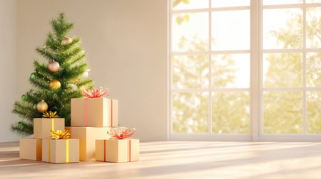Stack of open cardboard boxes in a bright new living room, copy space for messages about new beginnings or homeownershipの素材