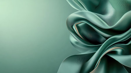 Elegant satin material in a dark forest green shade, arranged in smooth folds. Luxurious feel, perfect for design copy spaceの素材