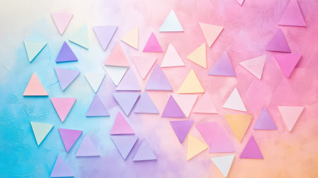 Light color gradient with pastel purple and soft blue triangles. Rough grain texture gives matte visual depthの素材
