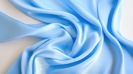 Smooth satin fabric in silver-white with subtle blue tones. Fresh and minimal flat lay for elegant design or product presentationの素材