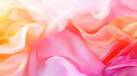 Abstract gradient fabric in flowing warm hues. Petal-like silk waves for Valentine's Day, spring events, or feminine aestheticsの素材