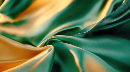 Close-up of dark silk satin in rich green tones. Wavy surface with natural folds and a refined glossy finish for a luxury vibeの素材