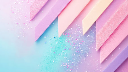 Geometric pastel background in pale blue and lavender with triangle motifs. Diagonal layout and soft vintage grain for email visualsの素材