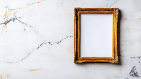 This image features an elegant gold frame set against a chic marbled background, providing a stylish and minimalistic presentation for artwork or photography.の素材