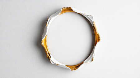 This beautiful round frame features a textured golden edge, ideal for showcasing art, photographs, or decorative displays. The minimalist white background enhances its elegance.の素材