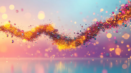 A stunning abstract background featuring a wave of colorful glitter combined with bokeh effects, ideal for artistic, festive, and creative projects.の素材