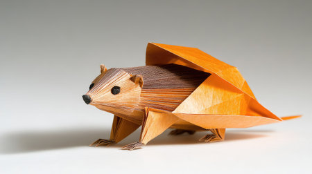 This vibrant origami model showcases a playful animal made from colorful paper. The intricate design highlights creativity and skill in crafting. Perfect for art enthusiasts.の素材