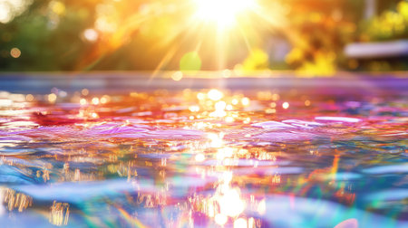 This stunning image showcases a mesmerizing sunset reflecting on a serene water surface, with vibrant colors and a warm atmosphere, evoking tranquility and beauty.の素材