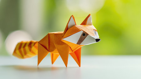 This vibrant origami fox showcases unique paper-folding artistry, ideal for educational use or decorative displays, bringing creativity into any space.の素材