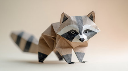 This unique origami raccoon sculpture showcases intricate paper folding techniques, combining art and creativity. Perfect for decorative purposes and educational projects.の素材
