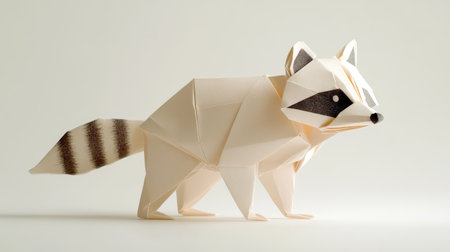 This photo features a meticulously crafted origami raccoon, showcasing the artistry of paper folding techniques against a minimalist backdrop. Perfect for creative projects.の素材