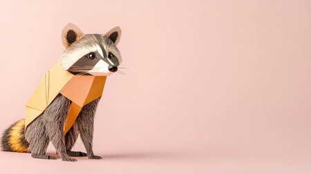 This delightful origami raccoon illustration features a unique design with soft pastel colors, perfect for creative projects, educational materials, and playful themes.の素材