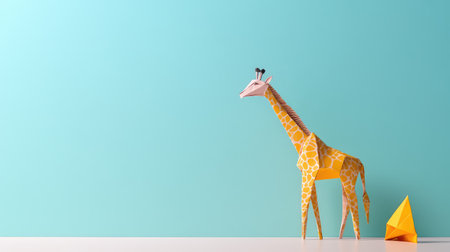 A charming and colorful paper giraffe accompanied by a simple origami shape, perfect for enhancing creativity and imagination in art projects or decor.の素材