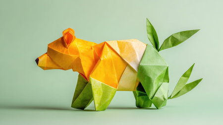 This vibrant origami bear crafted from colorful paper captures the essence of creativity and nature, perfect for artistic and educational projects.の素材