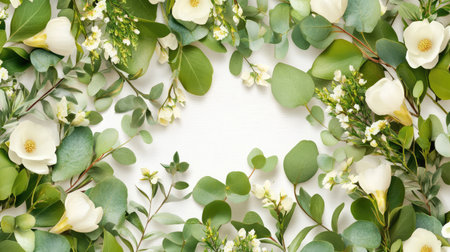 A beautiful floral arrangement featuring delicate white flowers and lush greenery, perfect for weddings, events, or home decor. This elegant display exudes freshness and natural beauty.の素材