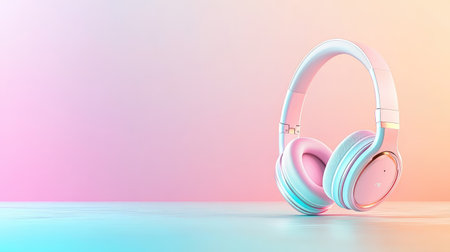 A pair of stylish pink headphones rests on a soft gradient background, showcasing modern design and vibrant aesthetics perfect for music lovers and tech enthusiasts.の素材