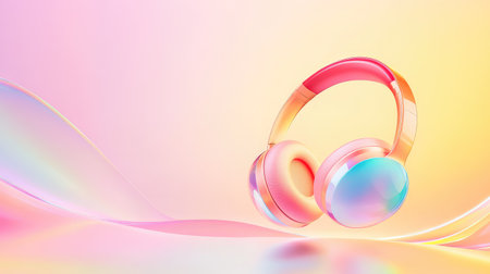 This stunning image showcases vibrant headphones set against a smooth gradient background, perfect for highlighting music, technology, and modern aesthetics.の素材
