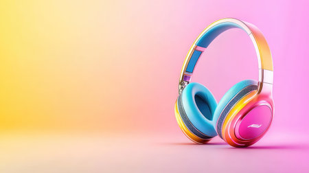 A pair of colorful over-ear headphones isolated on a captivating gradient background. Perfect for showcasing music passion, technology innovation, and modern lifestyle.の素材