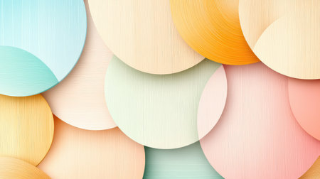 This artistic image features a composition of soft circles in harmonious pastel tones with a textured surface, perfect for creative design and decoration.の素材