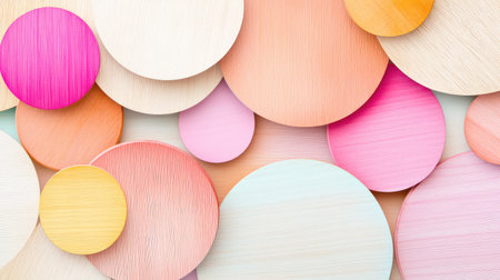 This vibrant abstract background features colorful circles with textured surfaces in warm hues, perfect for modern design and artistic projects.の素材