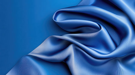 A close-up view of an elegant blue satin fabric, featuring soft textures and a glossy sheen. This image is ideal for backgrounds or textile designs.の素材