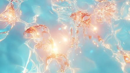 This abstract image showcases a vibrant aquatic environment with glowing bubbles and shimmering light reflections, creating an ethereal atmosphere.の素材