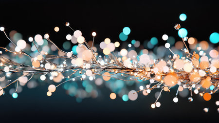 A delicate arrangement of twinkling lights creates a magical visual effect against a dark background, perfect for festive decorations and creative projects.の素材
