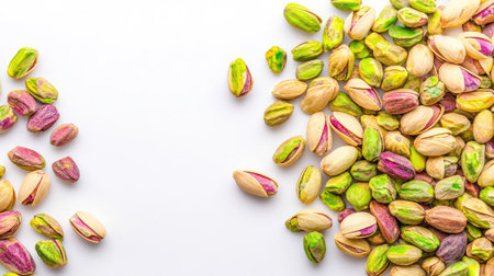 A visually appealing display of raw pistachio nuts showcasing their vibrant colors. Perfect for food photography, healthy recipes, and snack ideas.の素材