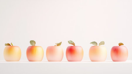 A captivating arrangement of fresh apples showcases a gradient of colors set against a soft white background, ideal for culinary and health-themed visuals.の素材