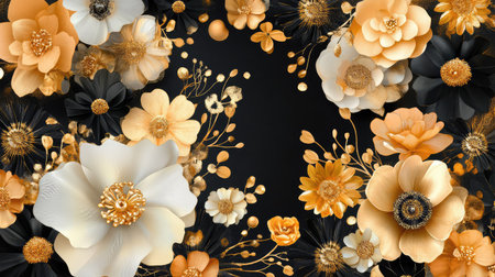 An elegant floral arrangement featuring white and orange flowers on a dark background, perfect for modern decor, design projects, or art inspiration.の素材