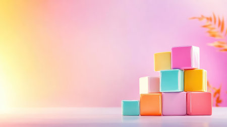 A captivating image showcasing an arrangement of colorful building blocks stacked in a playful manner, set against a soft pastel background, perfect for educational and playful themes.の素材