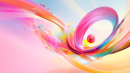 This vibrant abstract design showcases fluid swirls and shapes in pink, blue, and yellow, creating a dynamic and modern visual experience. Ideal for creative projects.の素材