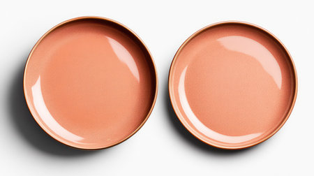 A beautiful set of two terracotta plates displayed on a clean white background, perfect for adding elegance to any dining space or kitchen decor.の素材